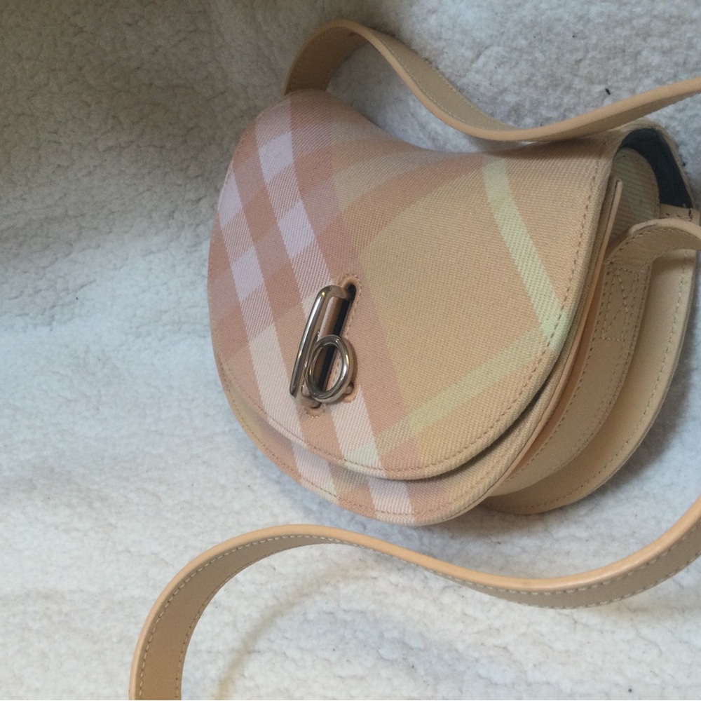 Burberry Pink Check Leather Saddle Crossbody Bag - Picture 5 of 6